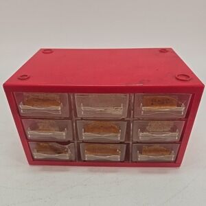 Vintage Red 9 Drawer Storage Parts Bin Organizer